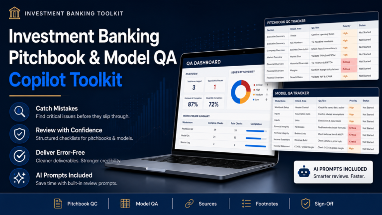 Pitchbook QA checklist and investment banking model QA toolkit
