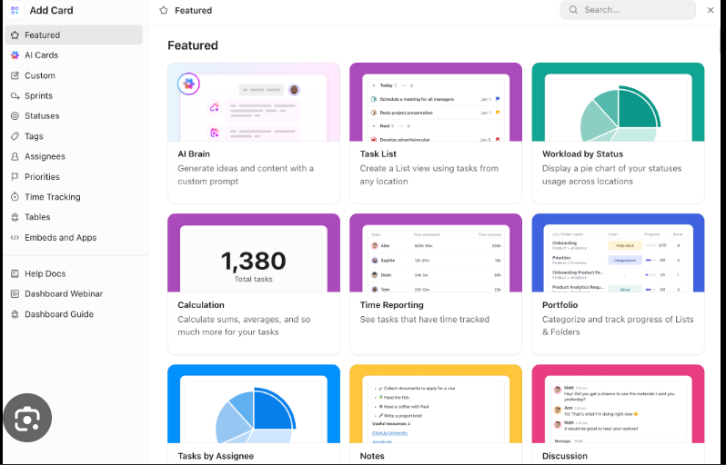 ClickUp task management dashboard review