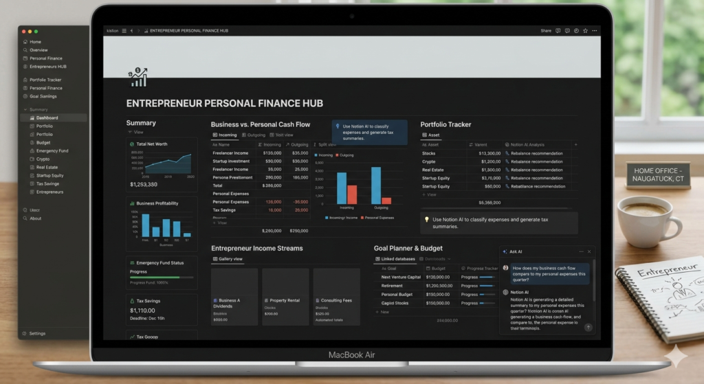Notion finance tracker solopreneur 2026