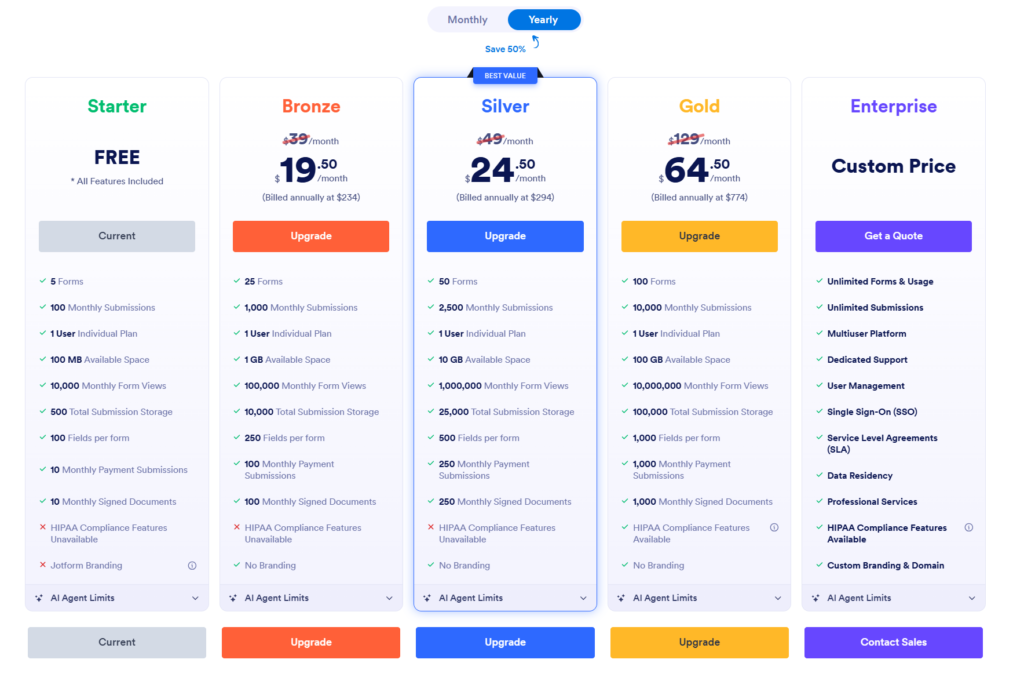 JotForm pricing 2026